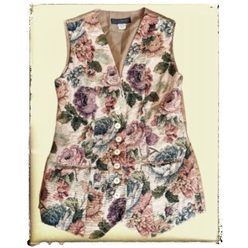 Vintage HARRIS / WALLACE Floral Tapestry 90s Vest Size Medium